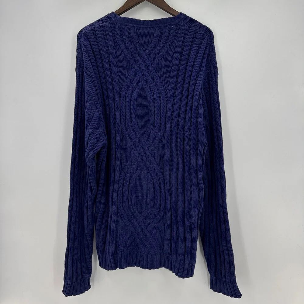 Harley-Davidson Mens XXL Navy Cable Knit‎ Cotton Crew Neck Sweater Logo Patch